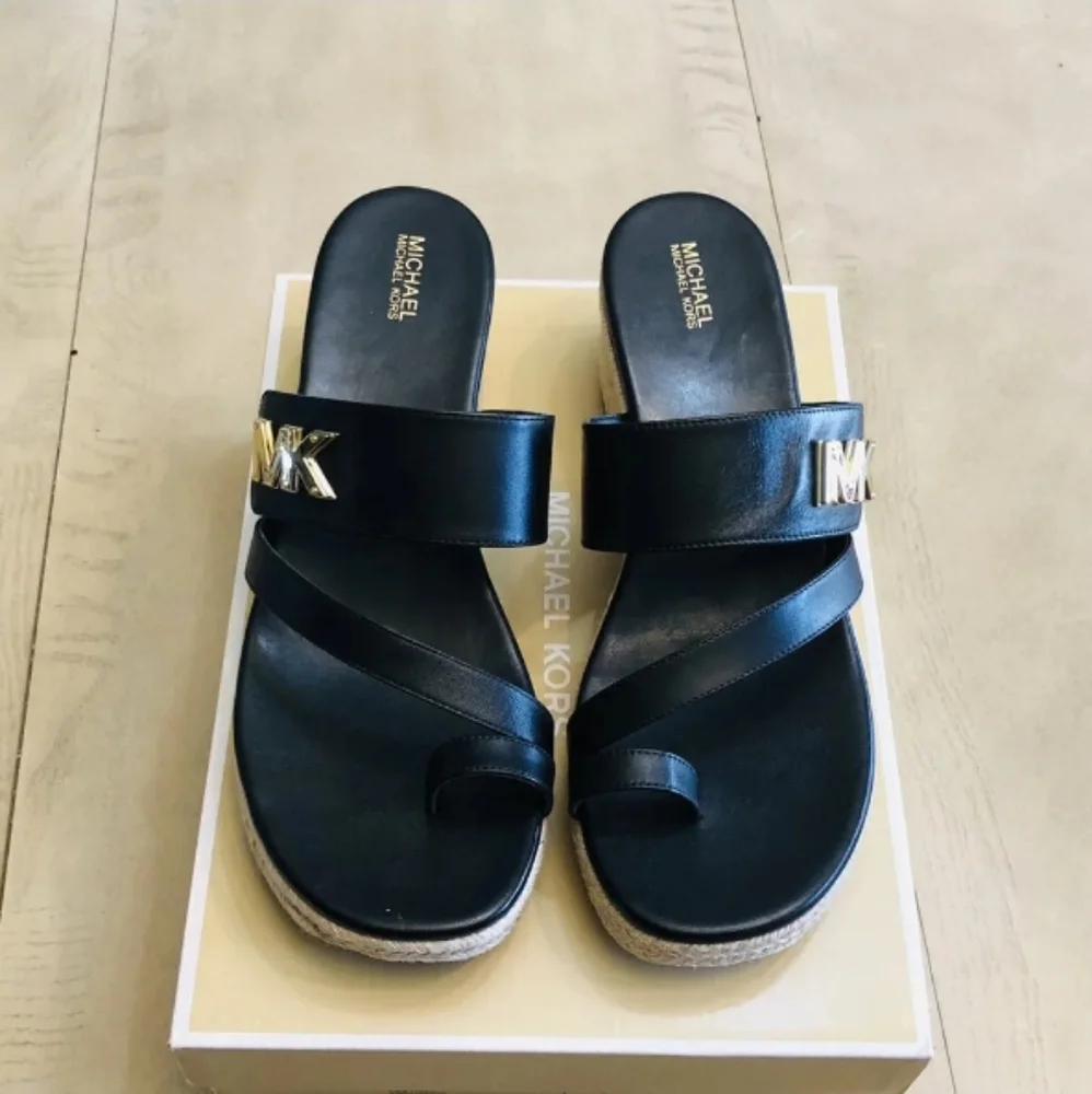 Michael Kors Sidney Espadrille Wedge Sandals Black Size US 10 M - Picture 7 of 12